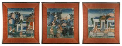 null THAILAND
Palace scenes or animated landscapes
Suite of three gouaches on paper...