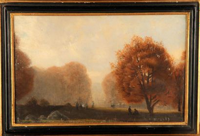 null Late 19th century FRENCH school
Walkers in a park
Oil on canvas
Signed lower...