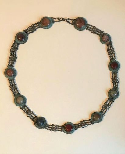 null AFGHANISTAN
Old silver or metal necklace or belt punctuated with hard stone...