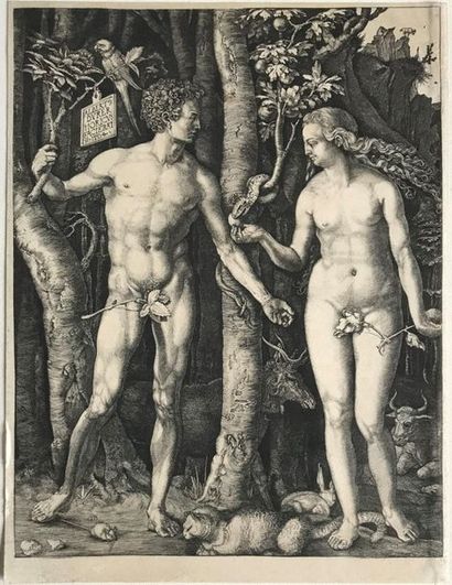 DURER After Albrecht DÜRER (1471-1528)
Adam and Eve
Black engraving on paper (sheet)
Signed...