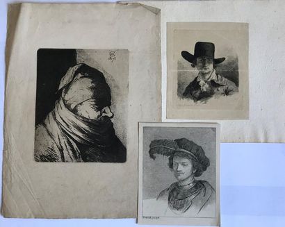 Rembrandt D'après REMBRANDT, LE GROS et divers
Portraits
Trois gravures en feuilles
30...