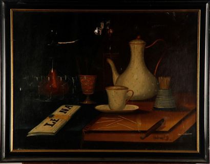 null Late 19th century FRENCH SCHOOL 
Cigar still life
Oil on canvas
Signed lower...