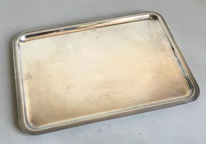 null Rectangular serving tray with rounded edges in silver plated metal moulded with...