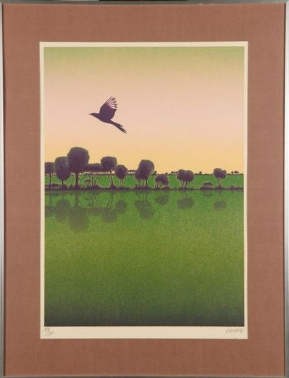 null Paris LEIORA - XXth
Paysage à l'oiseau
Lithography
Signed lower right and n°...