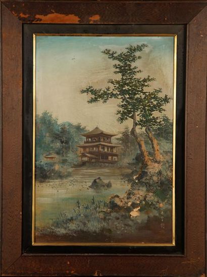 null CHINA - XXth
Landscape at the Pagoda
Panel on marouflé paper with relief element
Signed
45,5...