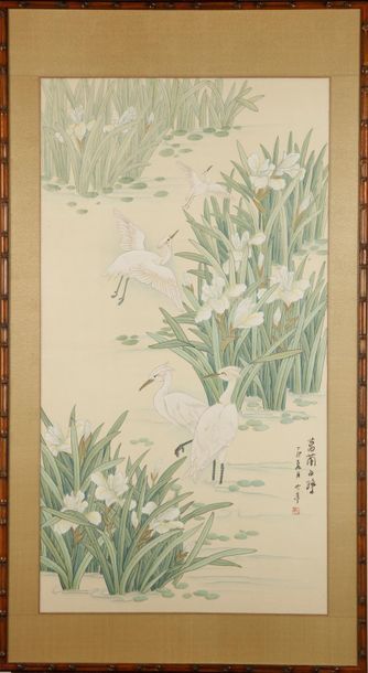 null CHINE - XXe
Echassiers dans un paysage
Panneau
94 x 55 cm