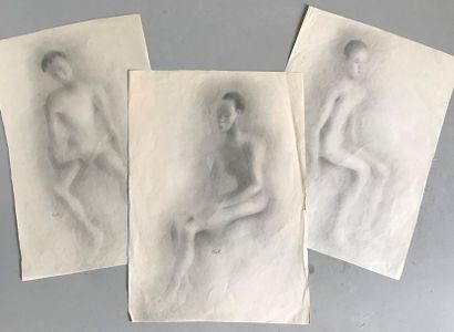 HIRT Marthe HIRT (1890 - 1985)
Personnages assis (homme et femme)
Trois dessins au...