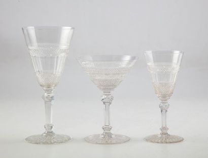 null Serving part of cut crystal stemmed glasses. Ringed foot. End of the XIXth -...