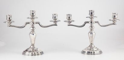 SAINT MEDARD SAINT MEDARD
Pair of two-branched candleholders in silvery metal with...
