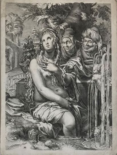 Goltzius After Hendrik GOLTZIUS (1558-1617)
Suzanne et les Vieillards
Black engraving...