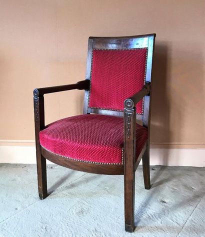 null Veneer armchair with a straight back joined by cylindrical arms to sword-shaped...