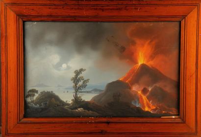 null ECOLE NAPOLITAINE XIXe
Eruption du Vésuve en 1839
Gouache
Titré en bas au centre
26...