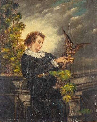 null ECOLE FRANCAISE de la fin du XIXe

Portrait d'un jeune fauconnier 

Huile sur...