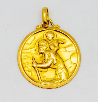 null Médaille en or jaune gravée en relief, effigie de St Christophe

Poids : 7,6...