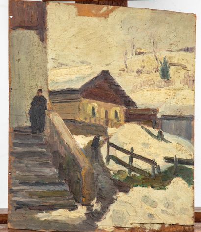 BORDES Léonard BORDES (1898-1969), attribué à 
Le village de montagne sous la neige...