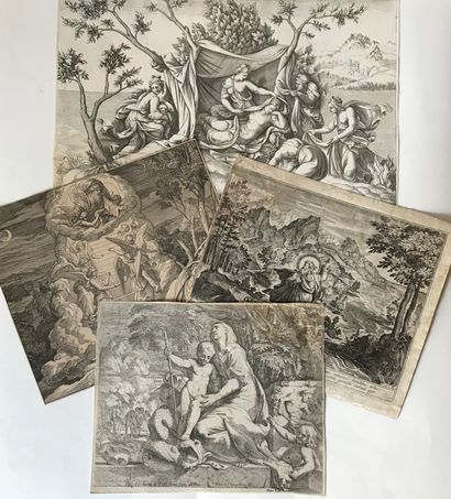 Set of old black and white engravings with...