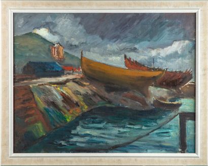 BORDES Léonard BORDES (1898-1969), attribué à 

Les barques 

Huile sur toile, 

50...