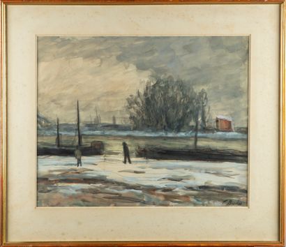 BORDES Léonard BORDES (1898-1969) 
Paysage d'hiver 
Aquarelle, signée en bas à gauche...