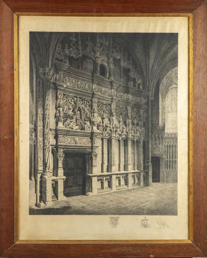 ECOLE FRANCAISE FRENCH SCHOOL late 19th century

Interior of a cathedral

Black and...