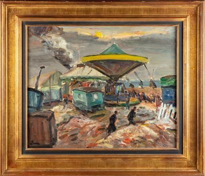 BORDES Léonard BORDES (1898-1969) 
Manège, Les chaises volantes Huile sur sur toile,...