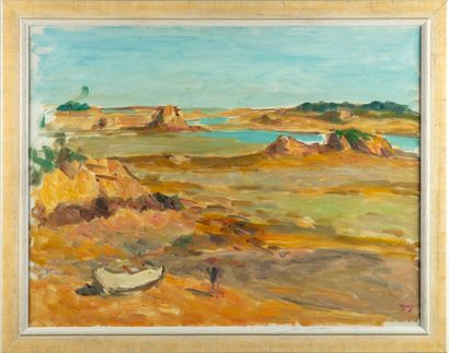 BORDES Léonard BORDES (1898-1969) 
Paysage de Camargues 
Huile sur toile, signée...