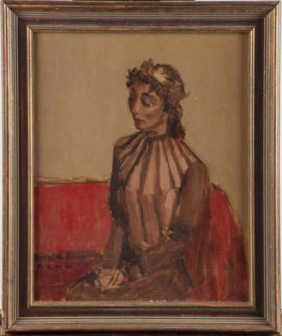 BENN BENN (1905-1989) 

Portrait of a Woman in a Brown Dress

Oil on isorel signed...