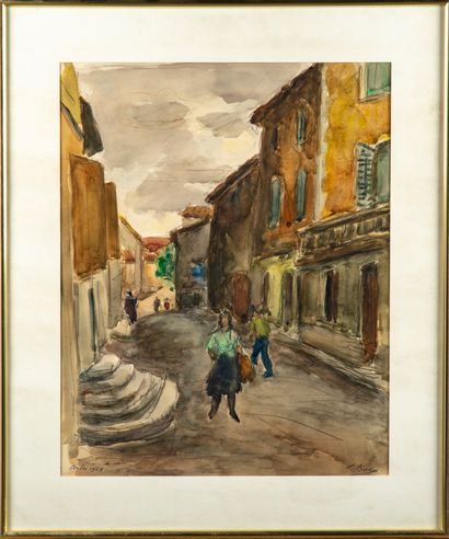 BORDES Léonard BORDES (1898-1969) 
Rue de Arles 
Aquarelle, signée en bas à droite,...