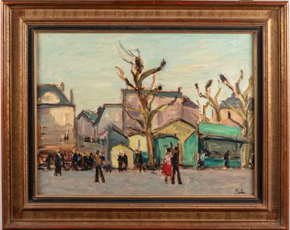 BORDES Léonard BORDES (1898-1969) 
Le Marché 
Huile sur toile, signée en bas à droite...