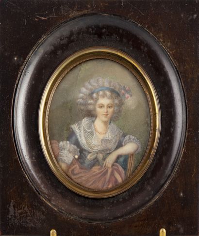 ECOLE FRANCAISE ECOLE FRANCAISE du XIXe

Portrait de femme au ruban bleu et bouquet...