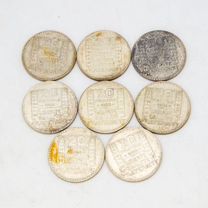 Lot of 8 coins of 20 Francs Turin 1938