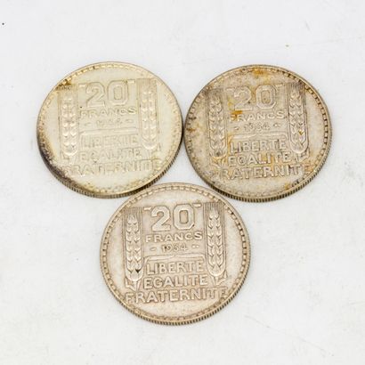 null Lot de 3 pièces de 20 Francs Turin 1934