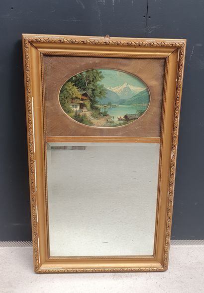 null Petit miroir trumeau en bois et stuc doré. Style Louis XVI

107 x 62 cm

(Accidents...