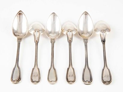 null Set of six silver dessert spoons with "AL" numerals. 

M.O. : LL (For Louis...
