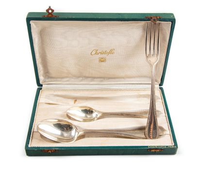 CHRISTOFLE CHRISTOFLE

A large silver-plated cutlery and a small spoon, pearl pa...