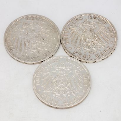 null 
Lot de 3 pièces comprenant : 




- 1 pièce de 5 Mark Wilhelm II (Guillaume...