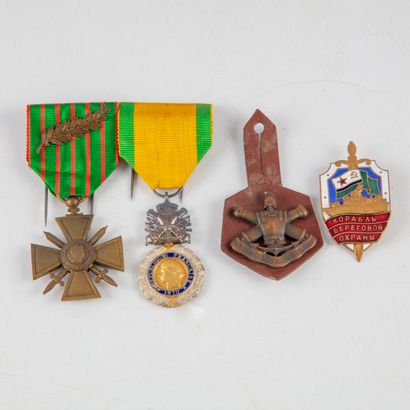 Set of military medals and shields, including:...