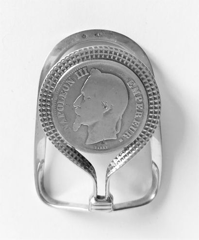null Money clip with a silver guilloche frame centered with a silver coin - Franc...