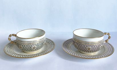 SÈVRES Manufacture of SEVRES

Pair of coffee cups and their under cup in white porcelain...