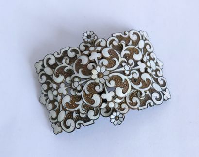null Metal and enamel belt buckle with floral design. Circa 1900

Stamp : P.Fres

Length...
