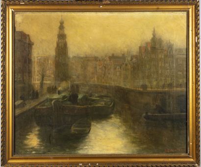 DELASALLE Angèle DELASALLE - 19th century

Barge at the quay

Oil on canvas

Signed...