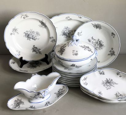 LIMOGES LIMOGES

Part of a porcelain service decorated in grey monochrome with flowers...