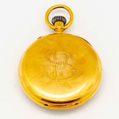 null Pocket watch in yellow gold, the back decorated with the number "PS".

Gross...