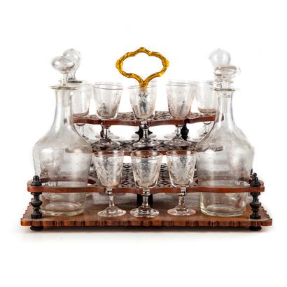 null Liqueur cabinet with a natural wood structure with complex interlacing patterns,...