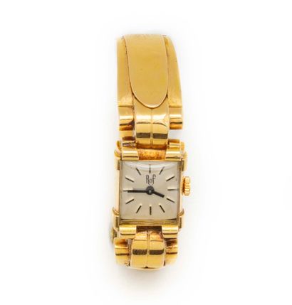 null Ladies' watch in yellow gold, rectangular case, rigid bracelet in 18k yellow...