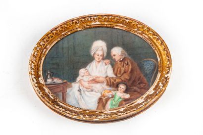 ECOLE FRANCAISE FRENCH SCHOOL mid 19th century

Family scene in the 18th century

Oval...
