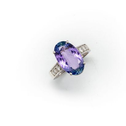 null Ring in 18 k white gold with 6,61 ct tanzanite, six diamonds on a diamond ring

HKD

Gross...