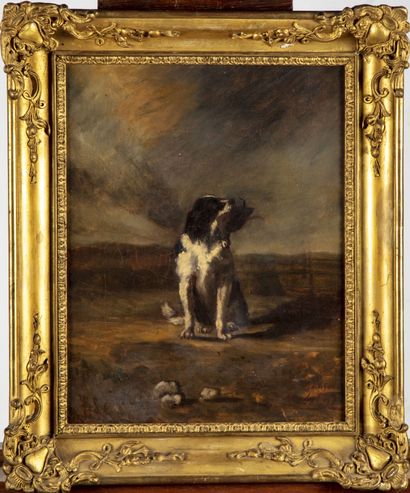 ECOLE FRANCAISE FRENCH SCHOOL of the 19th century

Hunting dog holding a bird

Oil...