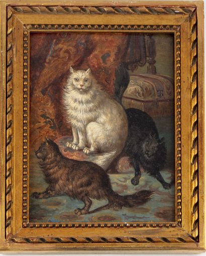 ECOLE FRANCAISE french school of the 19th century 

The cats 

Oil on canvas mounted...