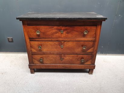 null Mahogany veneer chest of drawers opening to three rows of drawers in front....