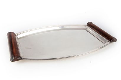 null Art Deco

Oval silver plated metal tray, palisander handles